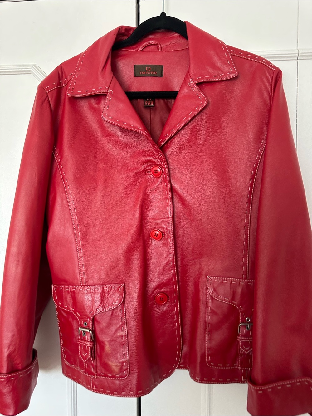 Danier Red Leather Button-Front Jacket - Picture 2 of 11